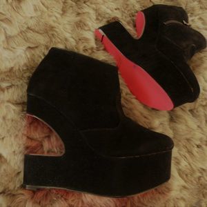 New SHIEKH Britney Black Invisible Heel Platform Shoes/Bootie Boots 5 6 7 8 10